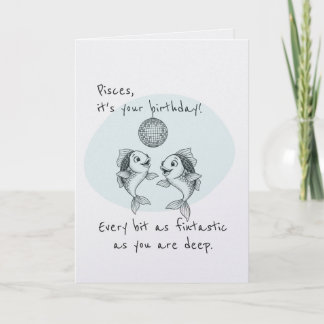 Funny Pisces Birthday Card Disco Zodiac Fish
