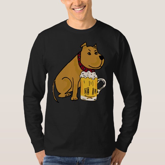 Funny Pit Bull Dog Drinking Beer T-Shirt (Front)