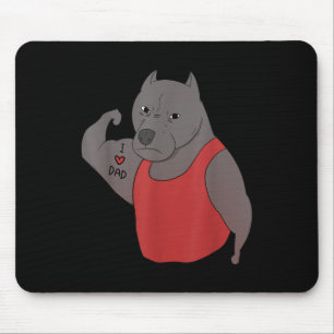 Funny Pit Bull Dog I Love Dad Tattoo Lover  Mouse Pad