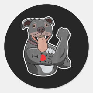Funny Pit Bull Dog I Love Dad Tattoo Lovers Quotes Classic Round Sticker