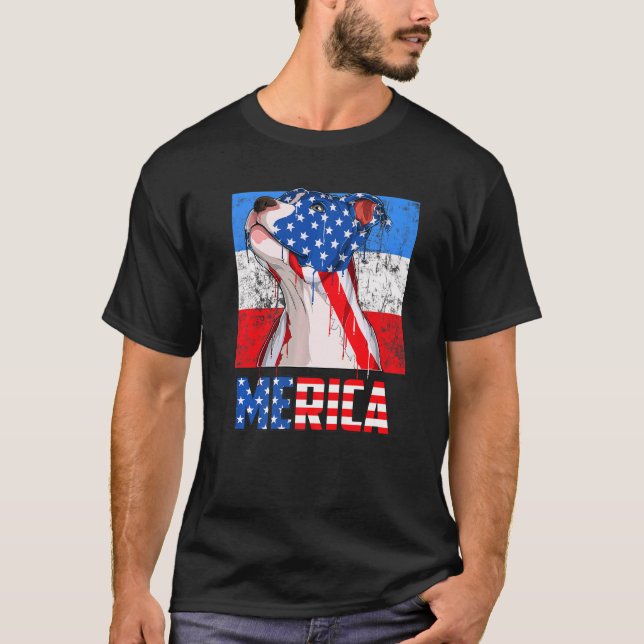 Funny Pit Bull Dog Patriotic Usa 4th Of July Ameri T-Shirt (Front)