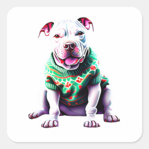 Funny Pit Bull in Christmas Sweater Sticker
