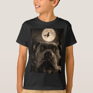 Funny Pit Bull Selfie Full Moon Flying Witch T-Shirt