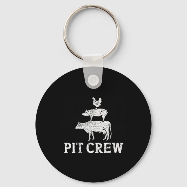 Funny Pit Crew Bbq Grilling Smoking Chicken Pork B Keychain (Front)