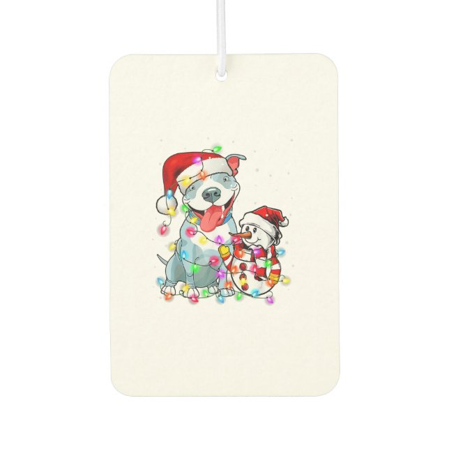 Funny Pitbull Dog Christmas Tee Snowman Xmas Light Air Freshener (Front)