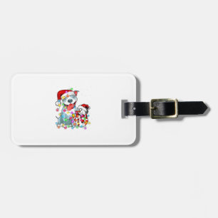 Funny Pitbull Dog Christmas Tee Snowman Xmas Light Luggage Tag