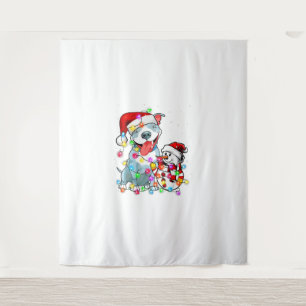 Funny Pitbull Dog Christmas Tee Snowman Xmas Light Tapestry