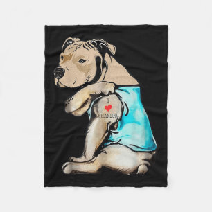 Funny Pitbull Dog I Love Grandpa Tattoo Funny Gran Fleece Blanket
