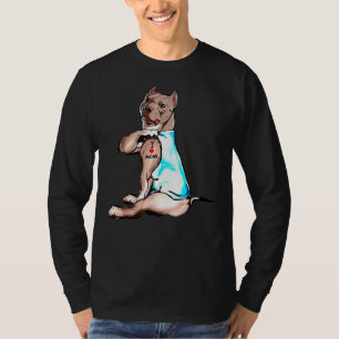 Funny Pitbull Dog I Love Mom Tattoo T-Shirt