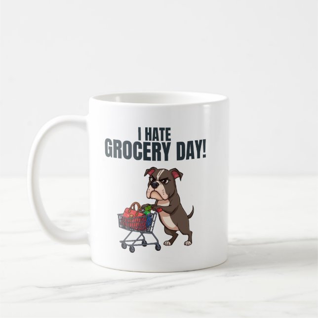 Funny Pitbull Grocery Shopping Cartoon  Coffee Mug (Left)