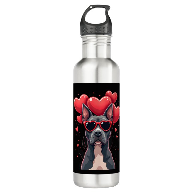 Funny Pitbull Heart Valentines Day Dog Dad Mom Gif 710 Ml Water Bottle (Front)