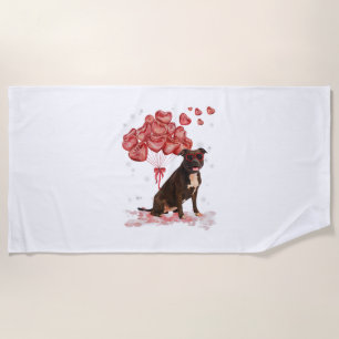 Funny Pitbull Heart Valentines Day Dog Dad Mom Gif Beach Towel