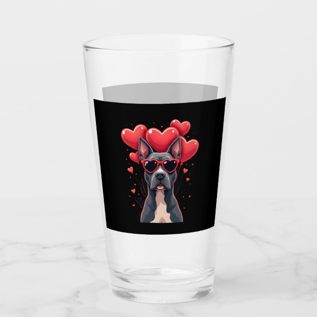 Funny Pitbull Heart Valentines Day Dog Dad Mom Gif Glass (Front)
