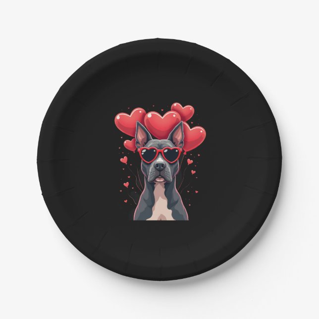 Funny Pitbull Heart Valentines Day Dog Dad Mom Gif Paper Plate (Front)