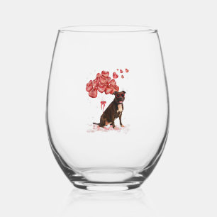 Funny Pitbull Heart Valentines Day Dog Dad Mom Gif Stemless Wine Glass