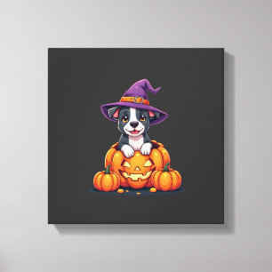 Funny Pitbull Witch Pumpkin Dog Halloween Mens Wom Canvas Print