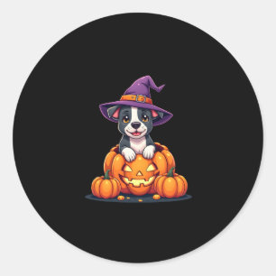 Funny Pitbull Witch Pumpkin Dog Halloween Mens Wom Classic Round Sticker