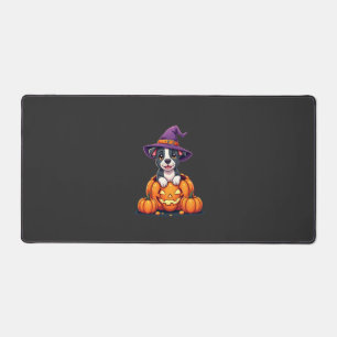 Funny Pitbull Witch Pumpkin Dog Halloween Mens Wom Desk Mat