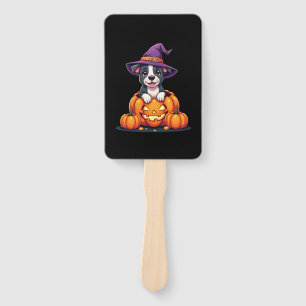 Funny Pitbull Witch Pumpkin Dog Halloween Mens Wom Hand Fan