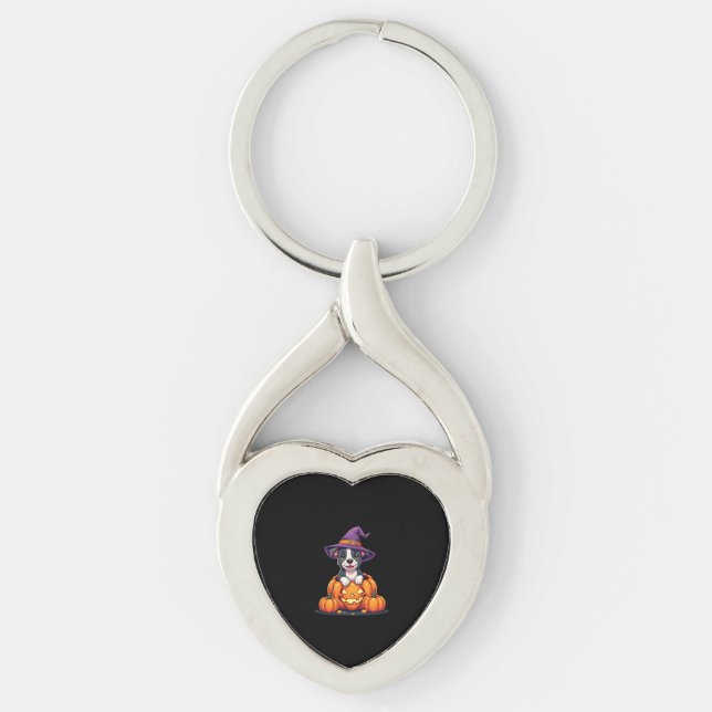 Funny Pitbull Witch Pumpkin Dog Halloween Mens Wom Keychain (Front)