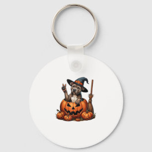 Funny Pitbull Witch Pumpkin Dog Halloween Mens Wom Keychain