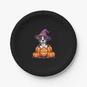 Funny Pitbull Witch Pumpkin Dog Halloween Mens Wom Paper Plate