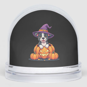 Funny Pitbull Witch Pumpkin Dog Halloween Mens Wom Snowglobe