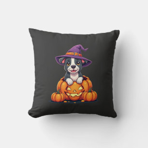 Funny Pitbull Witch Pumpkin Dog Halloween Mens Wom Throw Pillow