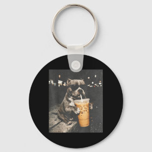 Funny Pitbull with Iced Coffee Funny Dog Lifestyle Keychain