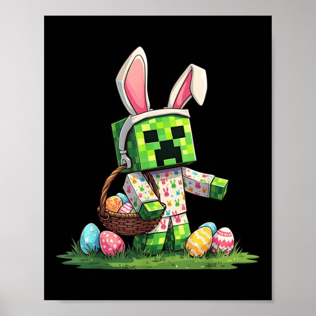 Funny Pixel Bunny Easter Egg Hunt Gamer-inspired D Poster (Front)