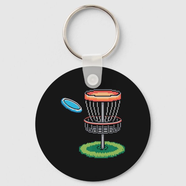 Funny Pixel Disc Golf Tee Player Sket Golfer Golfi Keychain (Front)
