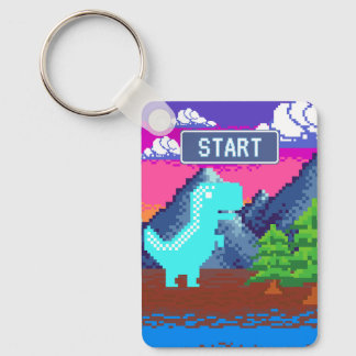 Funny Pixel Gamer Pixelated- Dinosaur Illustration Keychain