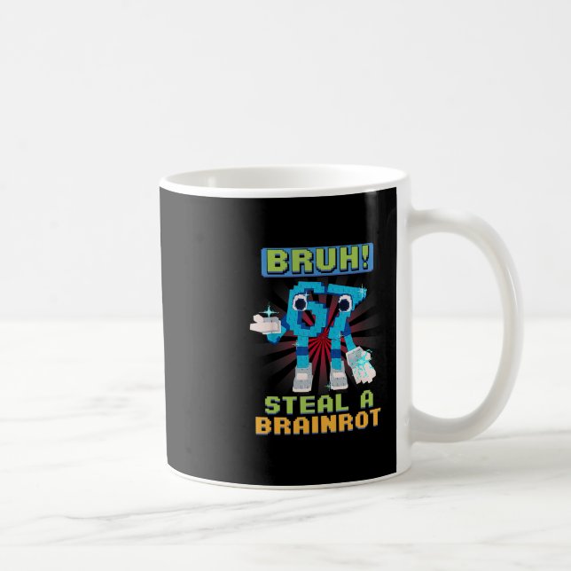 Funny Pixel Meme Bruh 67 Steal A Brainrot  Coffee Mug (Right)