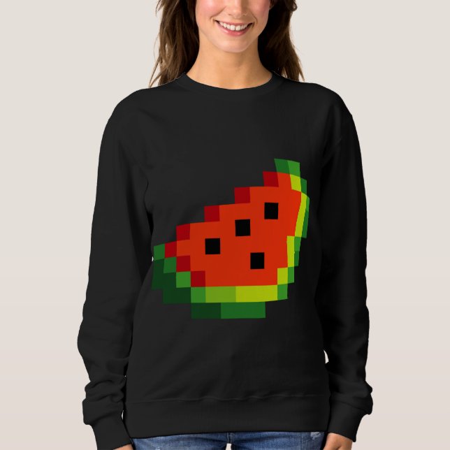 Funny Pixel Watermelon - Retro 8 - Bit Arcade Game Sweatshirt (Front)