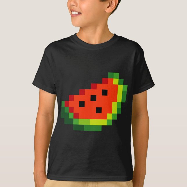 Funny Pixel Watermelon - Retro 8 - Bit Arcade Game T-Shirt (Front)