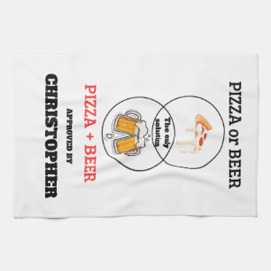Funny Pizza and Beer Venn Diagram Custom Name Kitc Kitchen Towel