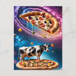 Funny Pizza Cow in Space Postcard