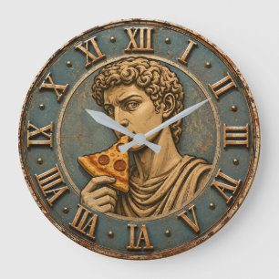 Funny Pizza David Renaissance Art Parody Kitchen  Large Clock