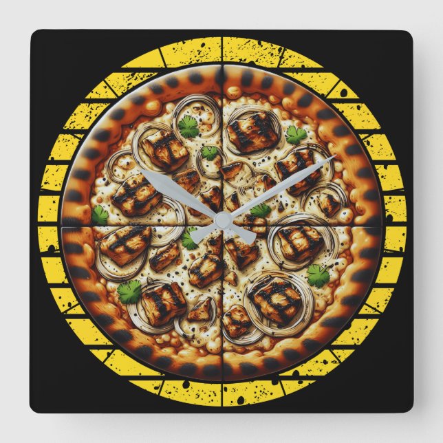 funny pizza design for fans square wall clock (Front)