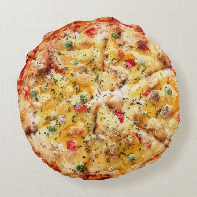 Funny Pizza Design Round Pillow (Back)