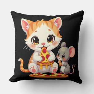 funny pizza eating cat pizza eating mouse throw pillow