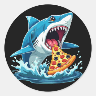 funny Pizza Eating Shark Classic Round Sticker
