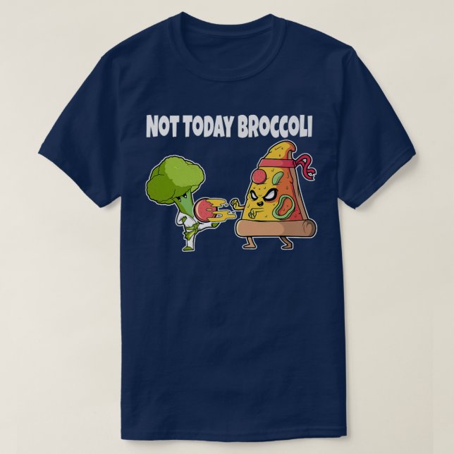 Funny Pizza Kawaii Karate Fighting Broccoli Funny  T-Shirt (Design Front)