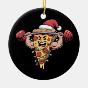 Funny Pizza Lifting Bodybuilding Christmas Men Boy Ceramic Ornament