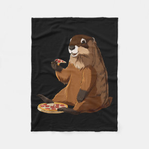 Funny Pizza Lover Groundhog  Fleece Blanket