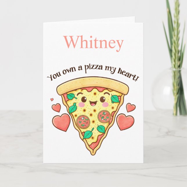 Funny Pizza My Heart Valentines Day Card (Front)