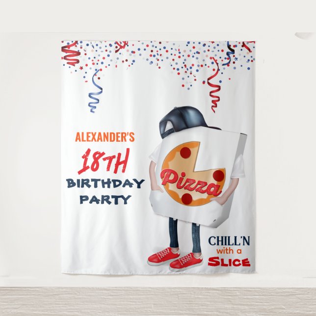 Funny Pizza Party Backdrop Tapestry (Front)
