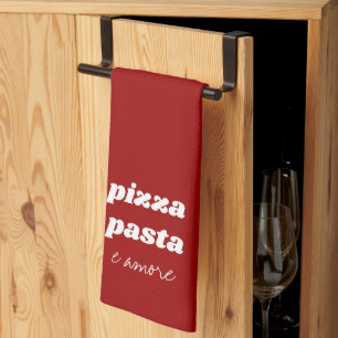 Funny Pizza Pasta Amore Name Red White Cooking Kitchen Towel