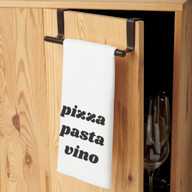 Funny Pizza Pasta Vino Name White Black Cooking Kitchen Towel (Thirds Fold)