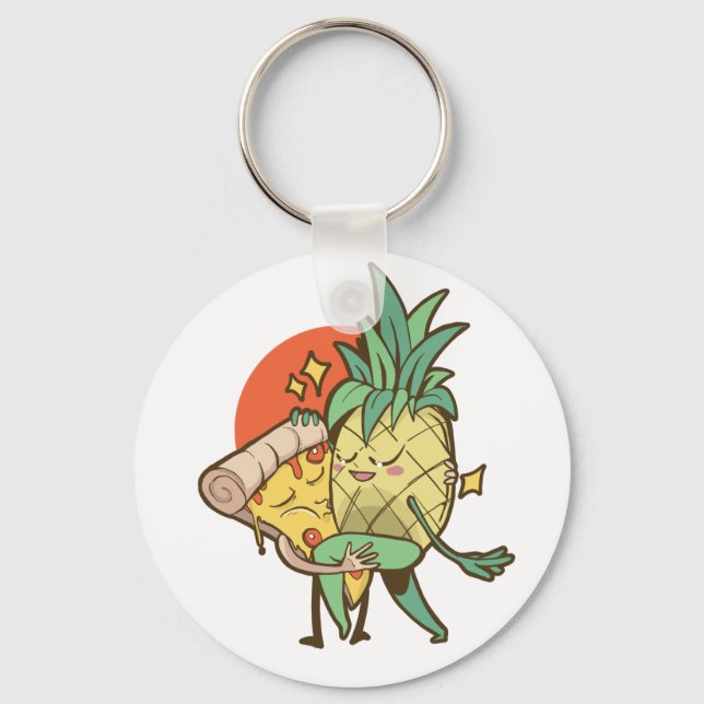 Funny Pizza Pineapple Tango Couple Teen Boy Girl Keychain (Front)